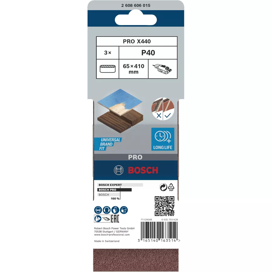 Bande abrasive BOSCH Best for Wood 65x410mm (lot de 3)
